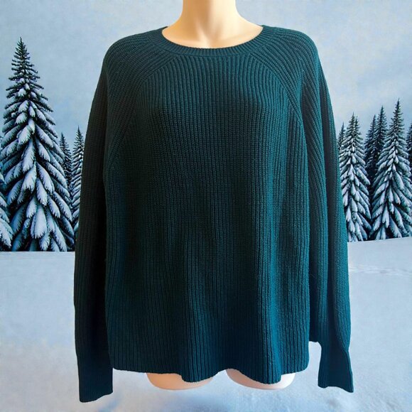 Jessica Simpson Teal Ribbed Knit Sweater | Relaxed Fit | Size L - Picture 2 of 9
